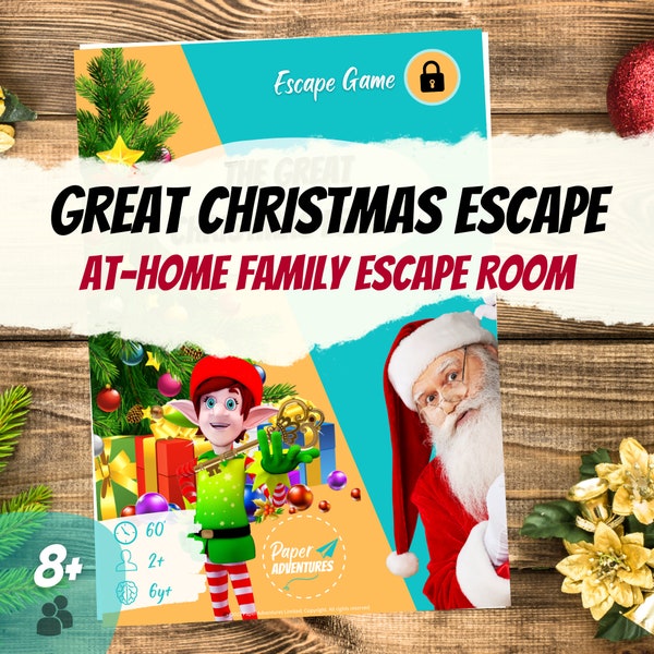 Christmas Escape Room Game | DIY Printable Kit Escape Game for Kids and Family | Great Christmas Escape | Santa Festive Children Games Gift