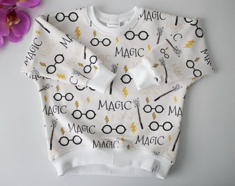 SINGLE PIECE baby shirt pullover oversized sweater "magical things" - magic wand, lightning, glasses (92)