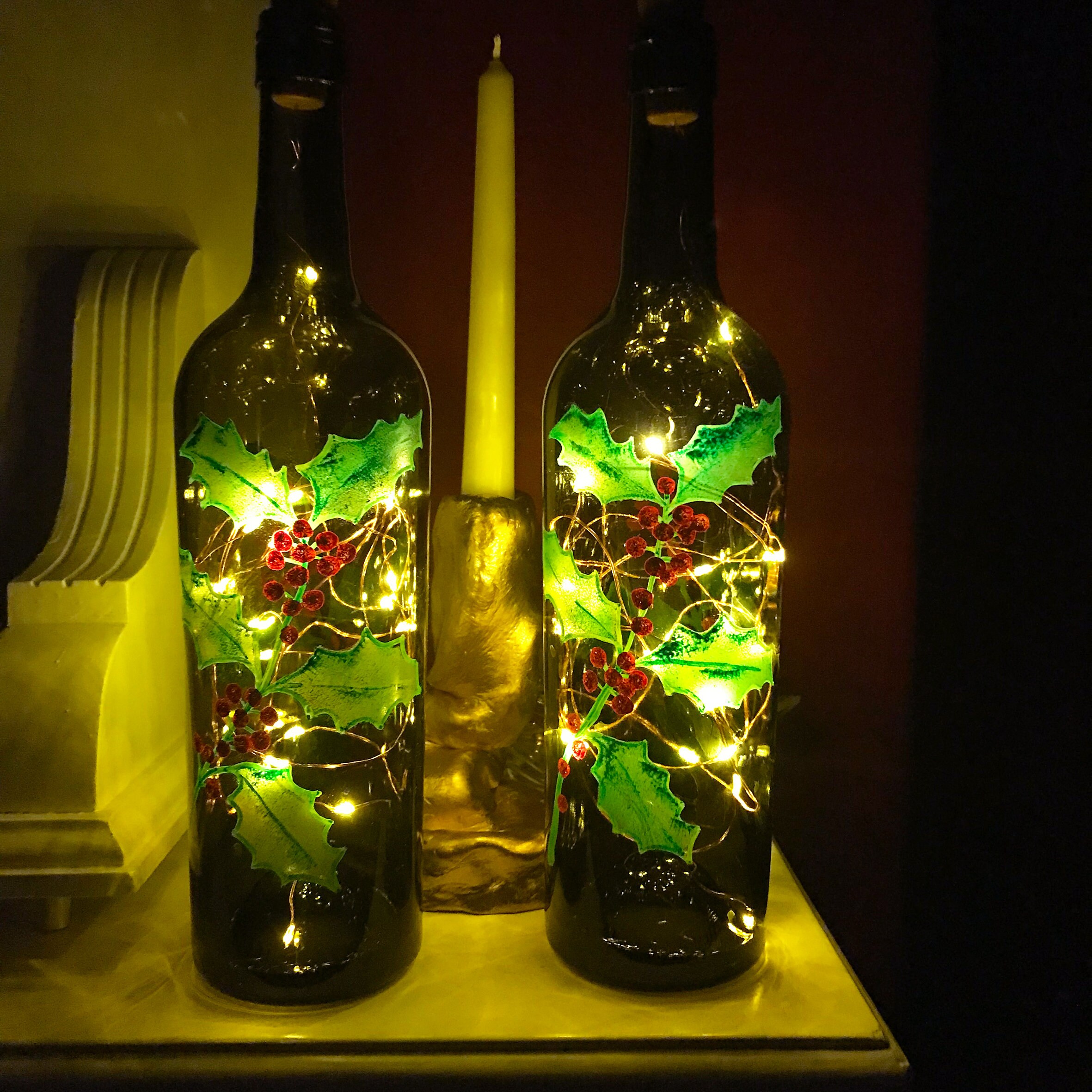 Holly Christmas Light up Bottles Christmas Decorations Christmas Gifts