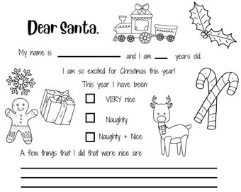 Dear Santa Letter, Digital Download, Letter to Santa,Coloring Page