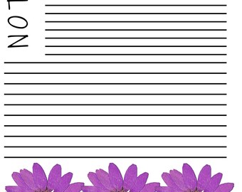 Paarse bloemennotities, digitale download, Kladblok, kantoor, organisatie