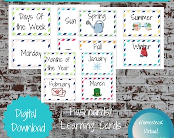 Dagen van de week, maanden van het jaar, seizoenen Flash-kaarten