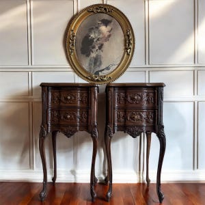 SOLD- Antique French Louis XV Style Nightstand Set-French Side Tables, completely refinished-Please message if interested for shipping quote