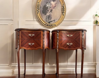 SOLD-Antique French Louis XV Nightstand Set-French Side Tables, completely refinished French Side Tables in Amazing Condition