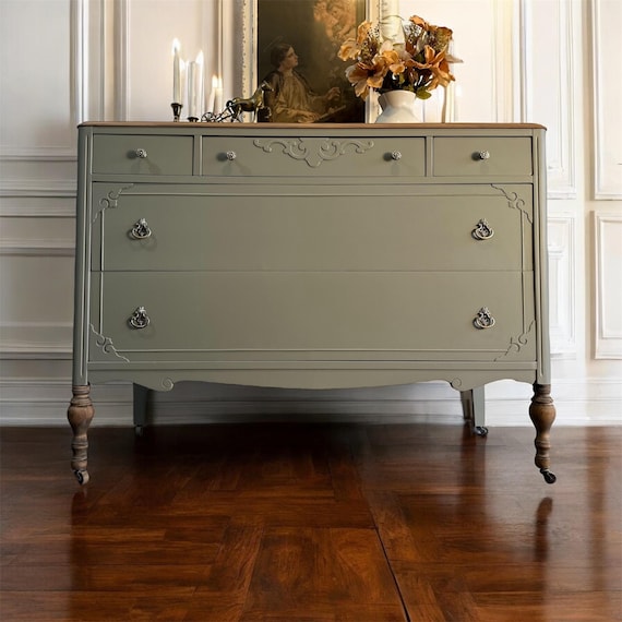 Sold-gorgeous Antique 5 Drawer Dresser-sage Green and Wood Finish - Etsy