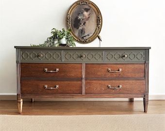 SOLD-Bassett Mid Century Modern Dresser-Green Dipped Dresser, Vintage Mide Century Modern-Shipping NOT Free