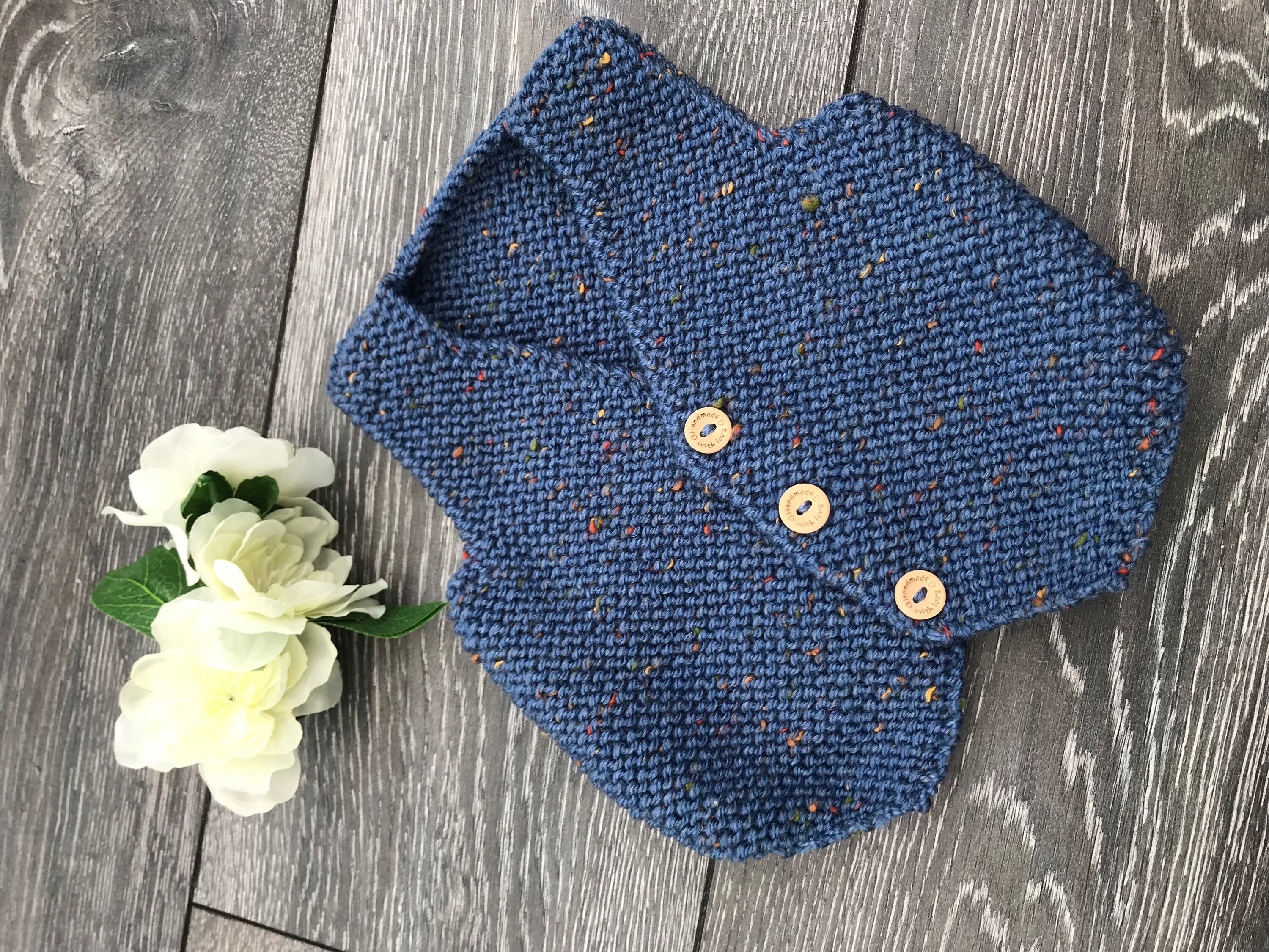 Baby Boy Waistcoat Hand Knit in Two Shades of Blue Aran Yarn Etsy UK