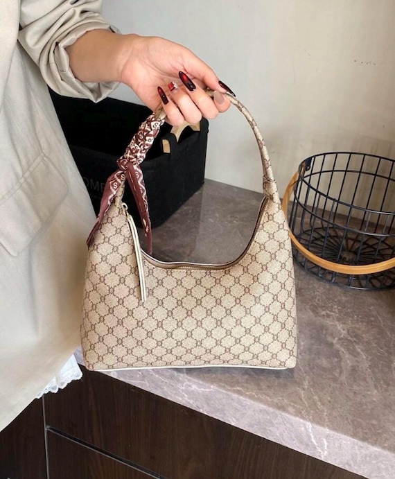 Vintage Monogram Shoulder Bag | Designer-Inspired Handbag with Scarf