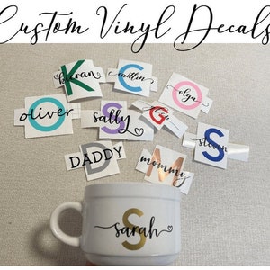 Personalized Vinyl Decals | Custom Decals | Permanent Adhesive | Gift Idea | Great on Mugs, Wine Glasses, Tumblers, Plastic Cups