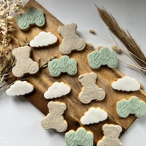 Bear & Cloud Baby Shower Cookies: Neutral Colors