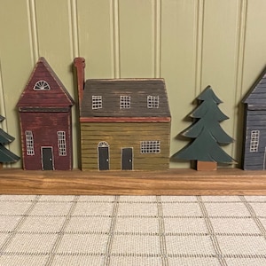 Colonial Houses and Trees All Season Decor Primitive Rustic