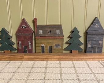 Colonial Houses and Trees All Season Decor Primitive Rustic
