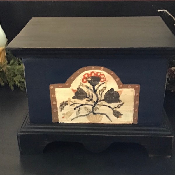 Storage Box Hand Painted Early American Wooden Box, Jewelry Box, Treasure Box