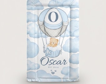 Personalised Baby Changing Mat UK | Blue Nursery Changing Pad | Custom Name Baby Boy Gift | Wipe Clean PVC 80x50cm