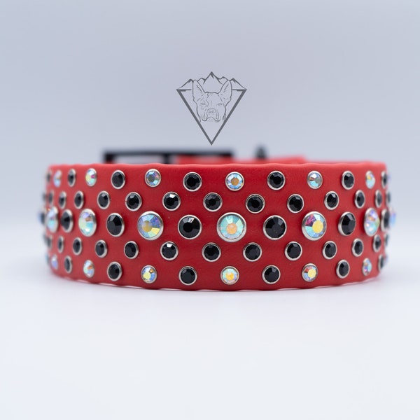15 - 17” Inches / 1.5" Red Biothane Dog Collar, Waterproof, Durable, Smell Proof, Easy to Clean Vegan Leather, Bling Collar
