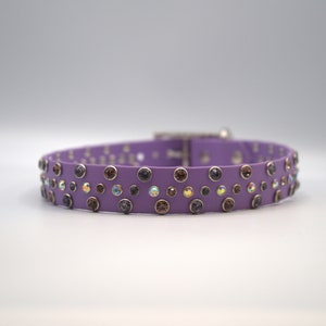 19 - 21&quot; / Amethyst Biothane Dog Collar, Waterproof, Durable, Smell Proof, Easy to Clean Vegan Leather, Bling Collar