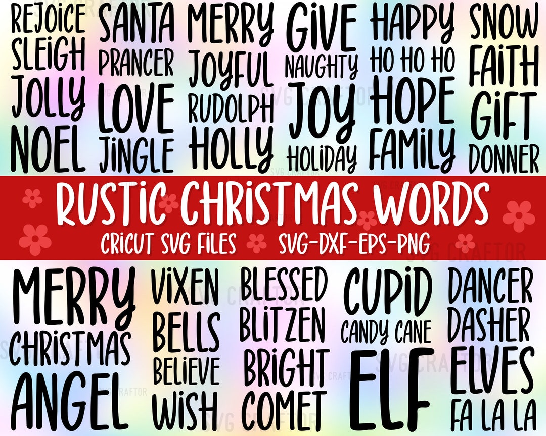 Rustic Christmas Words SVG Bundle: Holiday Farmhouse Ornament (digital ...