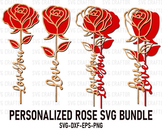 Personalized Rose Svg Bundle, Rose Flowers Svg, Love Svg File, Valentine's Day Svg, Laser Cut Files, Anniversary Gifts, Glowforge CNC Cricut
