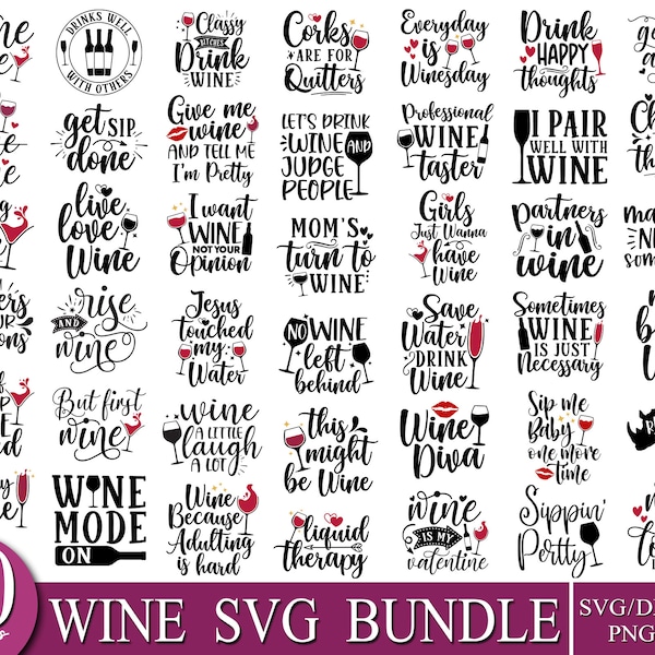 50 Wine design Svg Png Dxf, Typography wine svg bundle, wine svg, wine t-shirt design, wine bottle svg, wine glasses svg, wine quotes svg