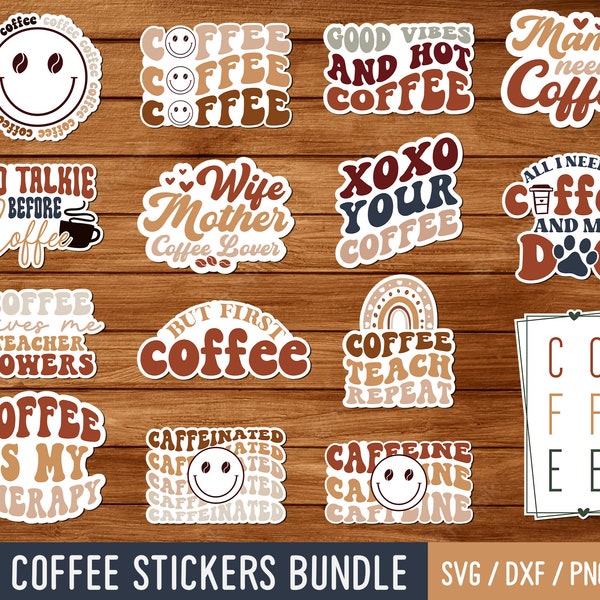 Retro Coffee Sticker Png, Wavy Coffee Sticker, Coffee Smiley Face Sticker, Coffee Sticker,  Boho Coffee Sticker PNG,Digital Download Sticker