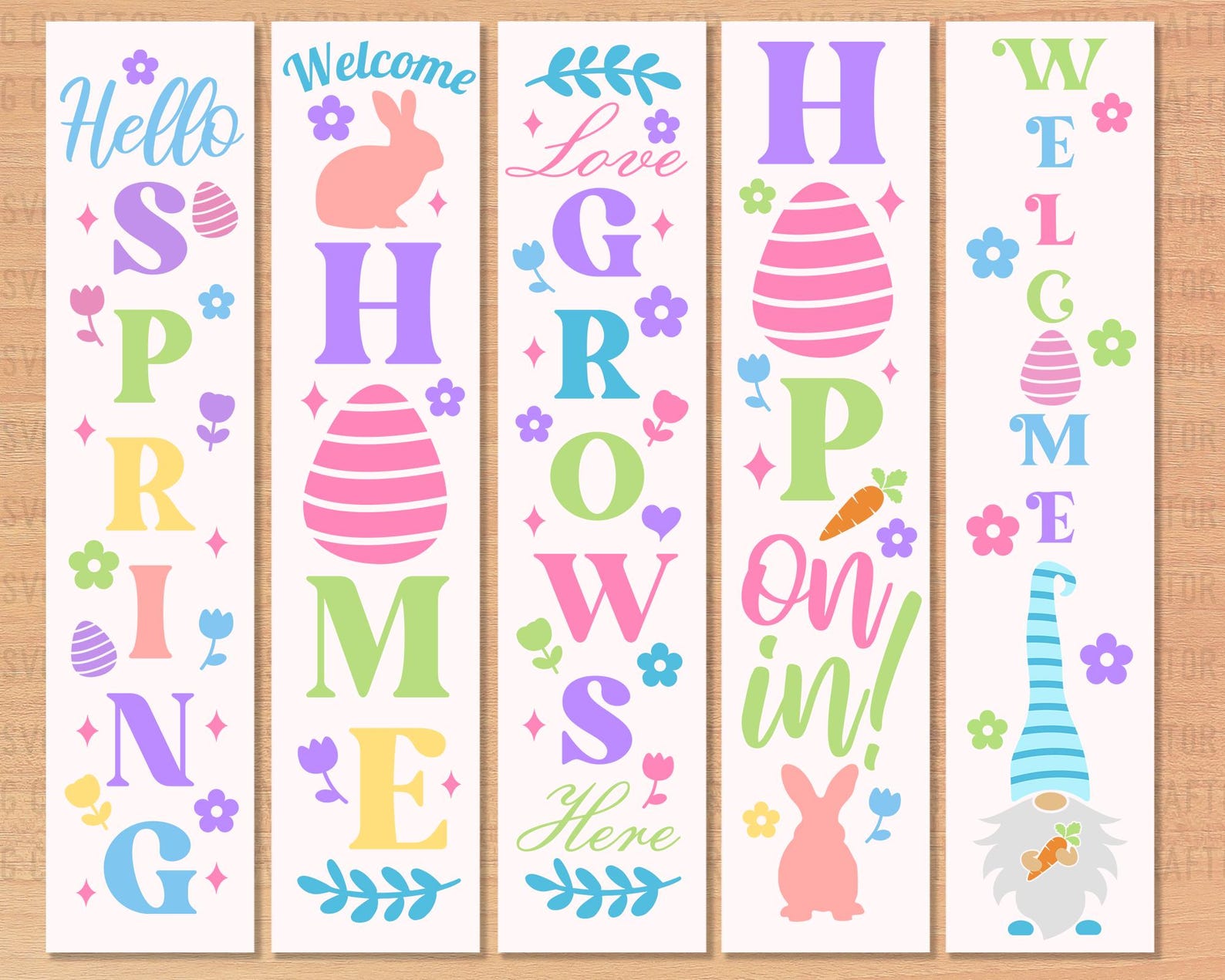 Easter Porch Sign SVG Bundle: Spring Welcome Vertical Signs (digital ...