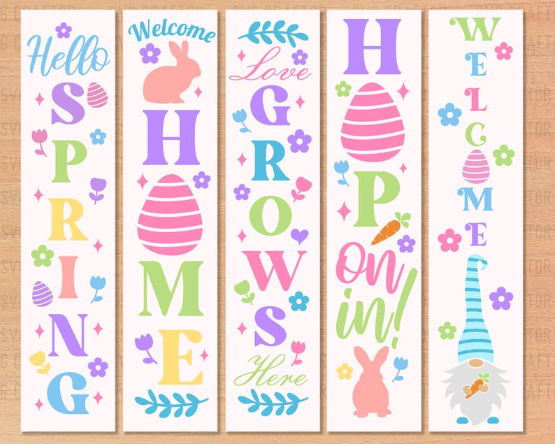 Easter Porch Sign SVG Bundle: Spring Welcome Vertical Signs (digital ...