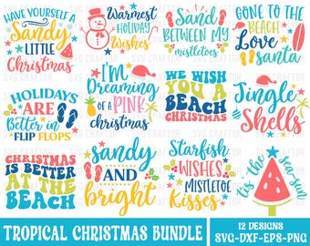 Paquete de archivos SVG navideños tropicales: Diseños para vacaciones en la playa (Descarga digital)