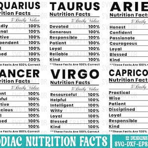 Pakiet SVG Zodiaku, Pakiet SVG Znaków Zodiaku, Fakty Odżywcze Zodiaku SVG, Znak Astrologii SVG, Horoskop SVG, Koszulka Zodiaku SVG, Plik SVG Zodiaku