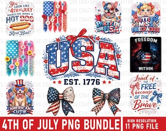4th of July PNG Bundle, Independence Day T-shirt Graphics (Digital Download)