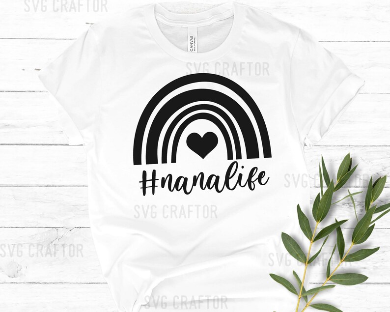 May include: White t-shirt with a black rainbow, heart, and the text "#nanalife".