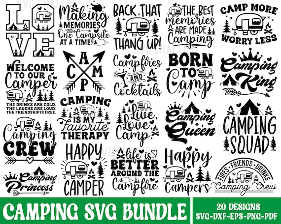 Camping SVG Design Bundle: Happy Camper, Hiking (Digital Files)