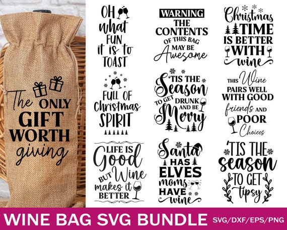 15 Wine Bag Svg Bundle Wine Glass Svg Christmas (Download Now) 