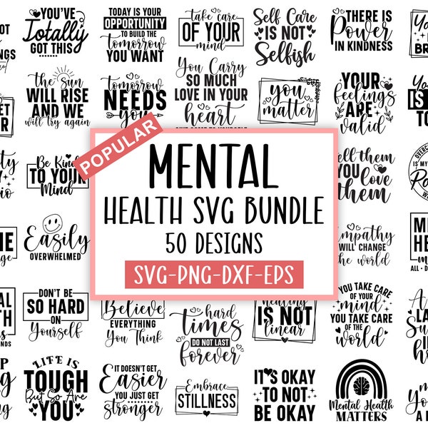 Santé mentale SVG Bundle, source d'inspiration svg, SVG positif, motivation SVG, espoir Svg, sensibilisation à la santé mentale, couper des fichiers pour Cricut