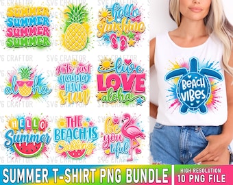 Summer Vibes PNG Bundle, Beach Turtle, Flamingo Designs (Digital Download)