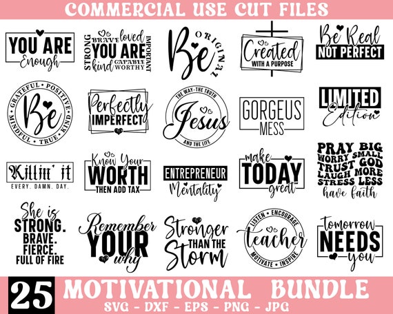 Motivational Quotes SVG Bundle: Self Love, Faith, Kind (Digital Download)