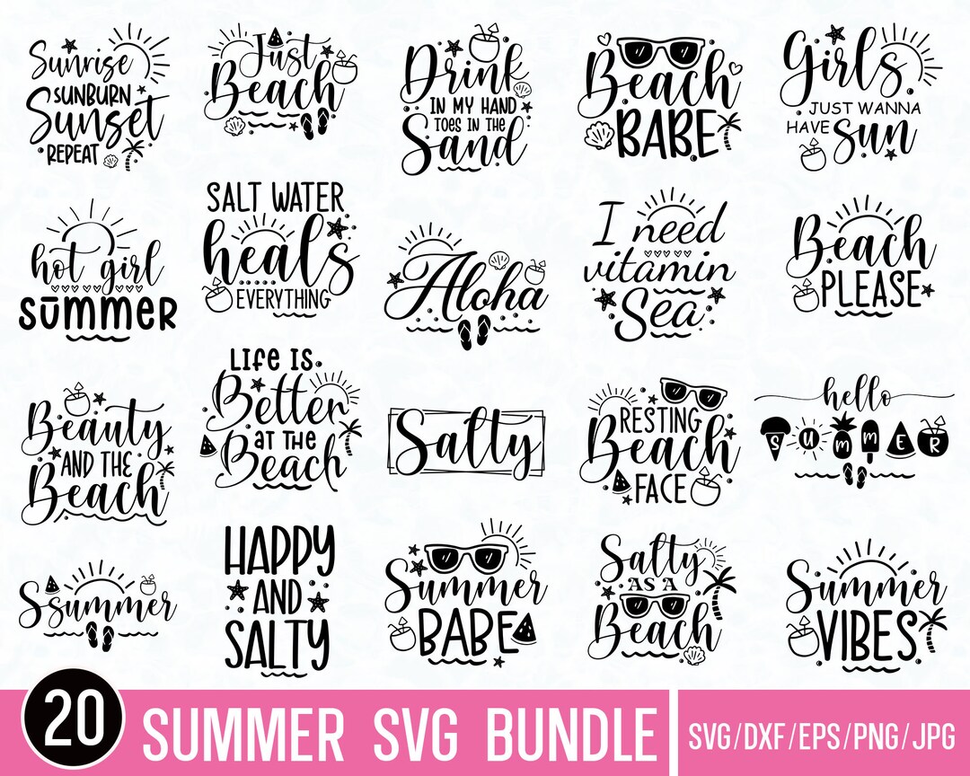 Summer Beach Quotes SVG Bundle: Cricut & Silhouette Cut Files (digital ...