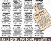 Family Recipe SVG Bundle: Kitchen Quotes, Cutting Board Designs (Digital Download)