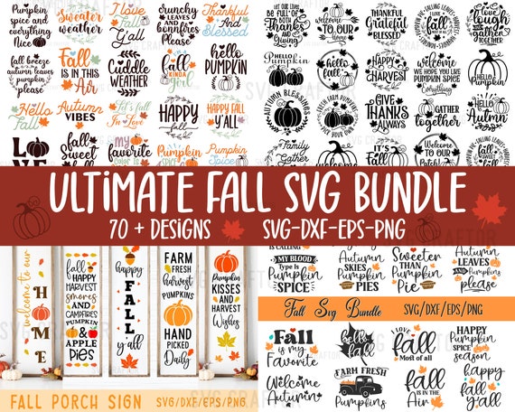 Fall SVG Bundle: Porch Signs, Pumpkins, Autumn (Digital Files)