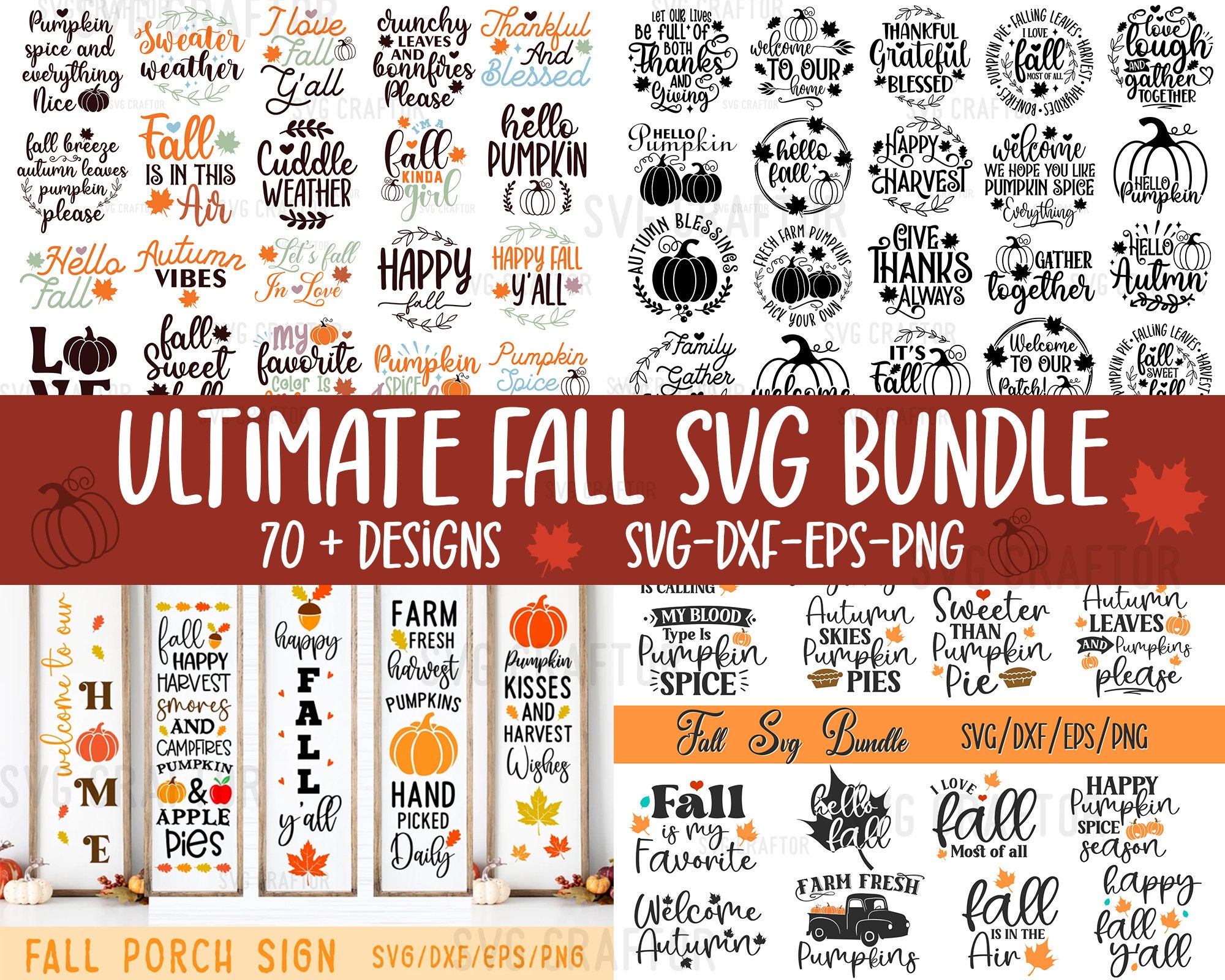 Ultimate Fall SVG Bundle, Fall SVG Files, Fall round sign svg Bundle, Fall porch sign svg, Halloween Svg Files, Autumn Svg Bundle, Svg File
