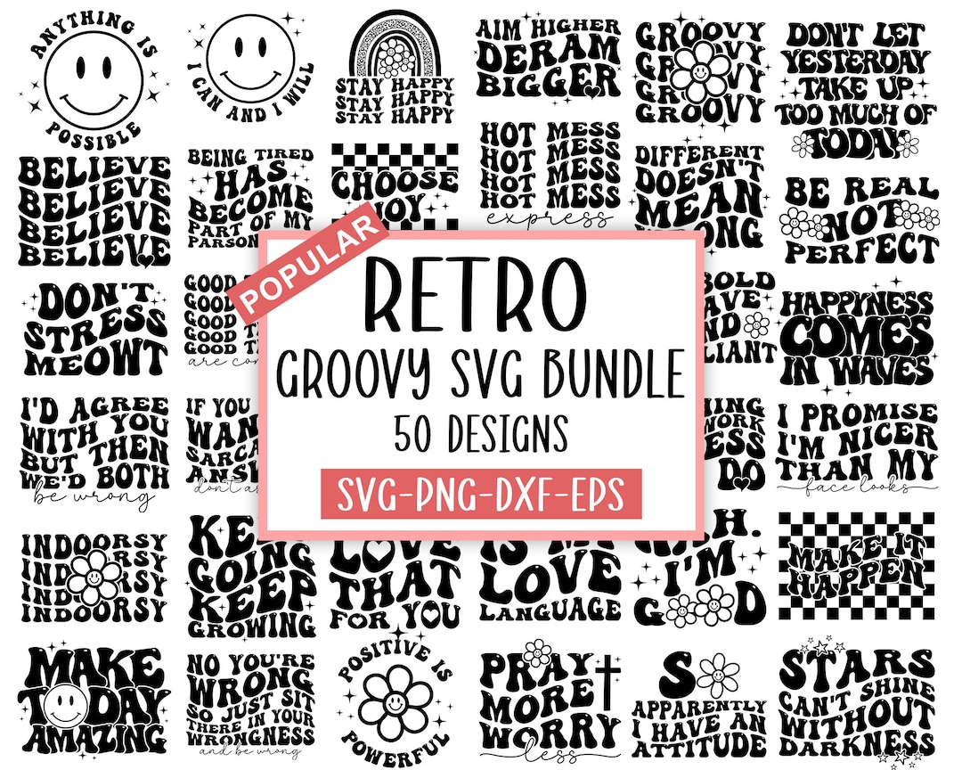 50 Groovy Retro Svg Bundle, Hippie Designs (svg, Png, Dxf, Eps) - Etsy ...