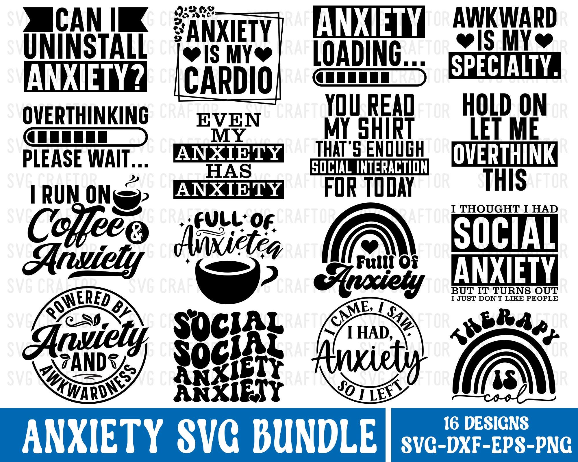 Funny Anxiety SVG Bundle: Sarcastic Mom Quotes (Digital Files)