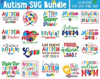 Paquete SVG de concienciación sobre el autismo, citas de autismo svg, diseño de camiseta de autismo, tipografía de autismo svg, regalo para el autismo, hermana y hermano de autismo svg