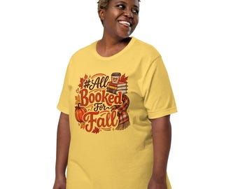 Camiseta "All Booked For Fall" (Todo reservado para otoño) PNG, Camiseta de otoño para amantes de los libros, Camiseta de temporada de otoño, Camiseta de lectura de otoño, Regalo para amantes de los libros, Camiseta para ratones de biblioteca, Camiseta unisex