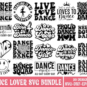 Dance Lover Svg Bundle, Dance Team Svg, Dance Clipart, Retro Dance Svg, Dance Lover Shirt Svg, Dance Quotes, Cut file for Cricut, Silhouette