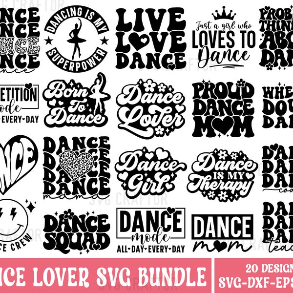 Dance Lover Svg Bundle, Dance Team Svg, Dance Clipart, Retro Dance Svg, Dance Lover Shirt Svg, Dance Quotes, Cut file for Cricut, Silhouette