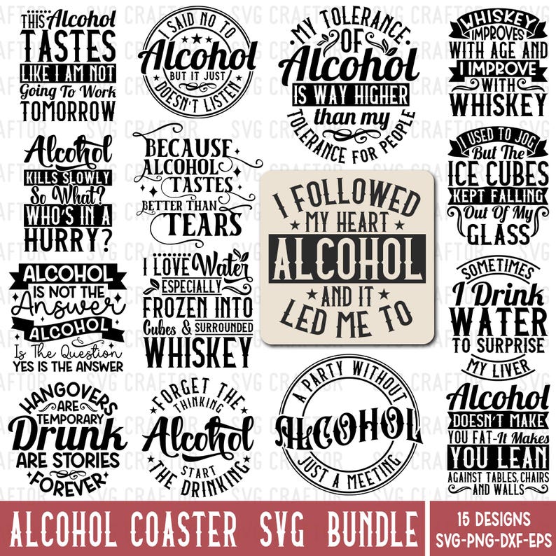 Alcohol Quotes SVG Bundle: Funny Drinking Coaster Designs (digital ...