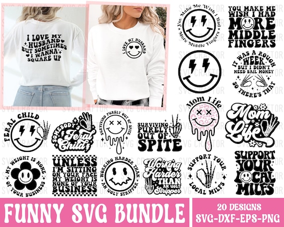 Funny Sarcastic Quotes SVG Bundle: Retro Humor Clipart (Digital Download)