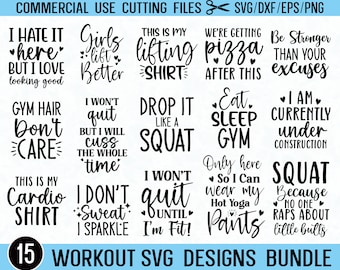 Workout SVG-Design-Bundle: Fitnessstudio Shirt Schneidedateien (digitaler Download)