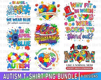 Autism Awareness PNG Bundle, T-Shirt Design, Autism Mom SVG (Digital Download)