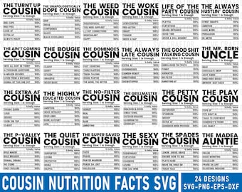 24 Cousin Nutrition Facts SVG Bundle, Family Reunion Shirt Design (Digital Download)